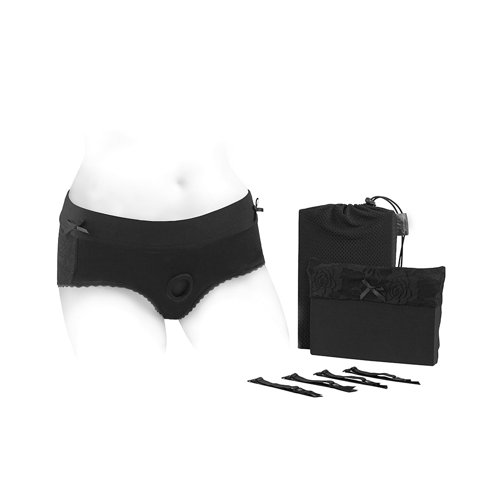 SpareParts Bella Cleavage Booty Short Harness – Black – Size XL