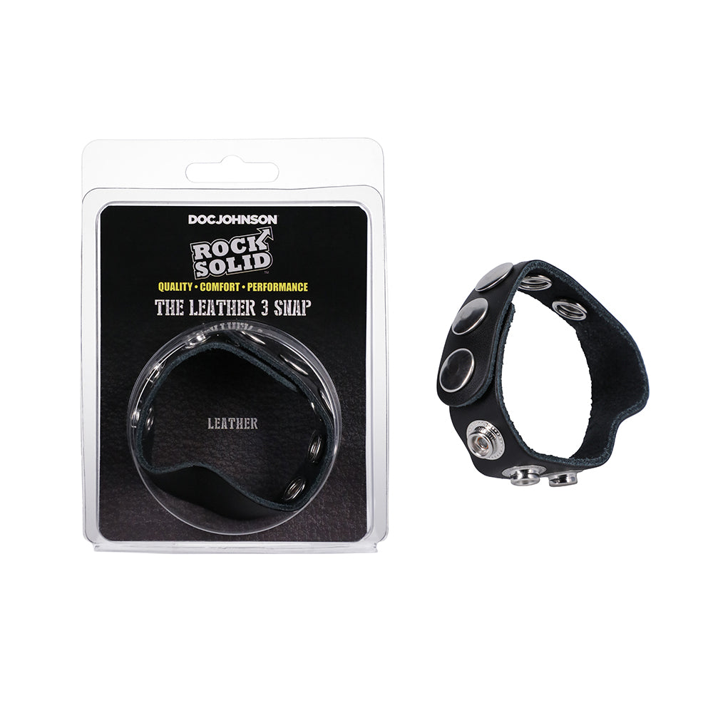 Rock Solid Adjustable Leather 5-Snap Cock Ring - Black