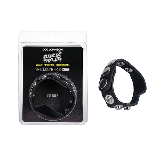 Rock Solid Adjustable Leather 5-Snap Cock Ring - Black