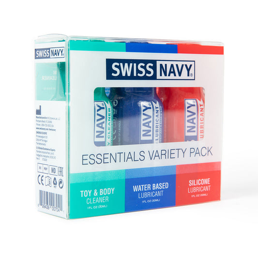 Swiss Navy Essentials Variety Pack 3-Piece Lubricants and Cleaner - Clear