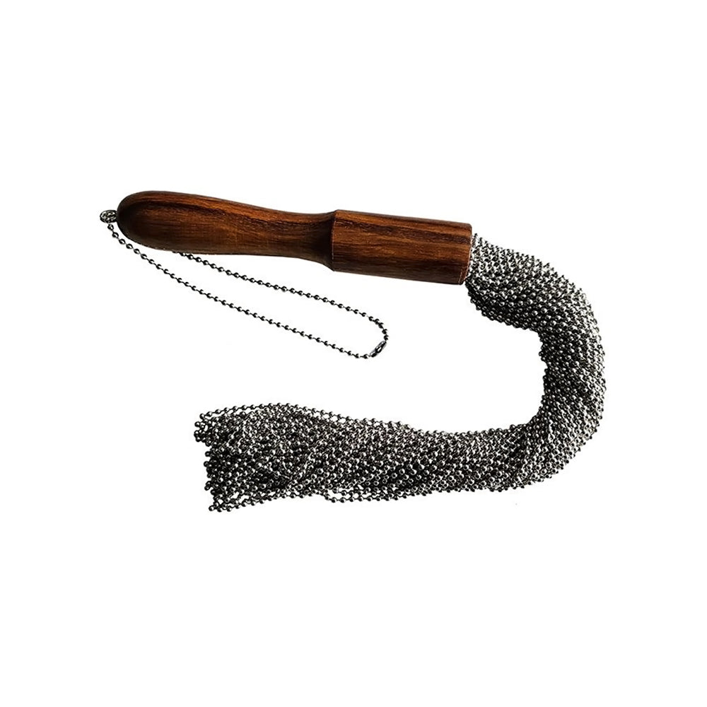 Rouge Beaded Metal Flogger – Silver Metal Whip with Wooden Handle