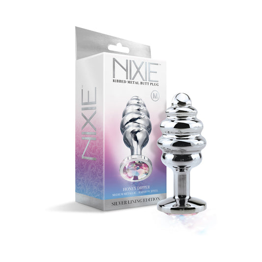 Nixie Ribbed Metal Butt Plug Medium - Silver