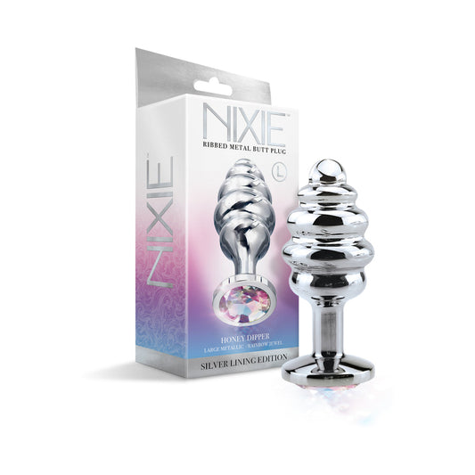 Nixie Ribbed Metal Butt Plug Large - Silver