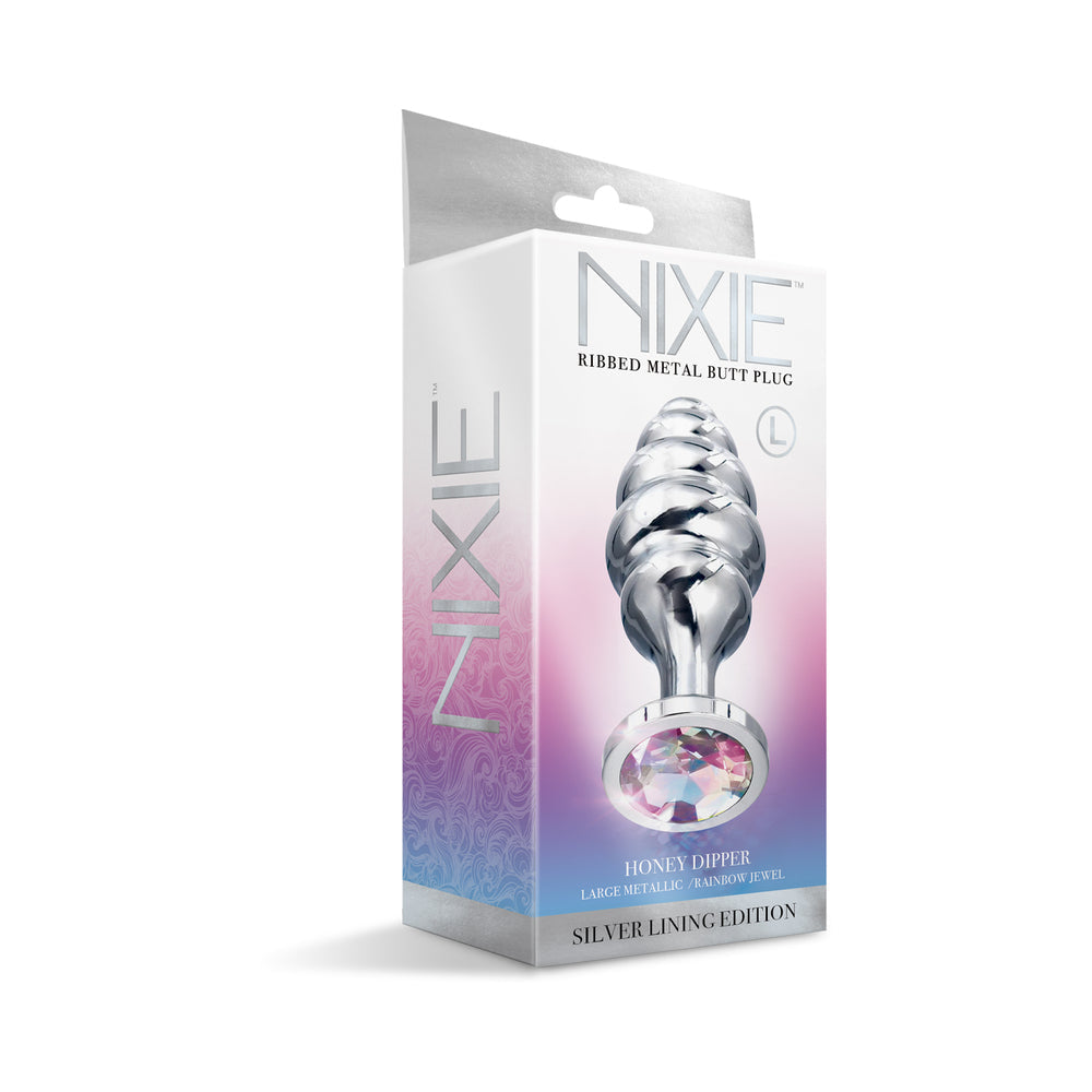 Nixie Ribbed Metal Butt Plug Large - Silver