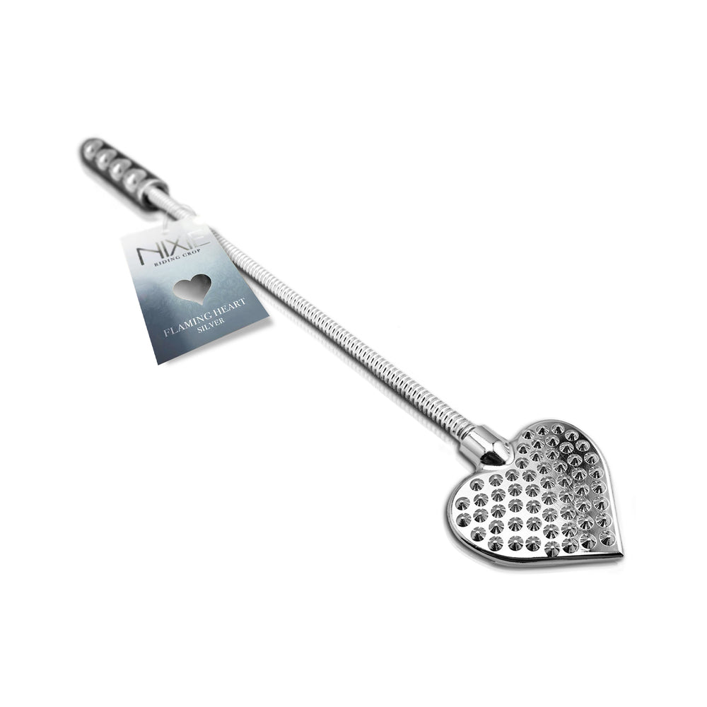 Nixie Metal Riding Crop with Weighted Heart Tip – Silver
