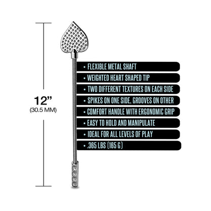 Nixie Metal Riding Crop with Weighted Heart Tip – Silver
