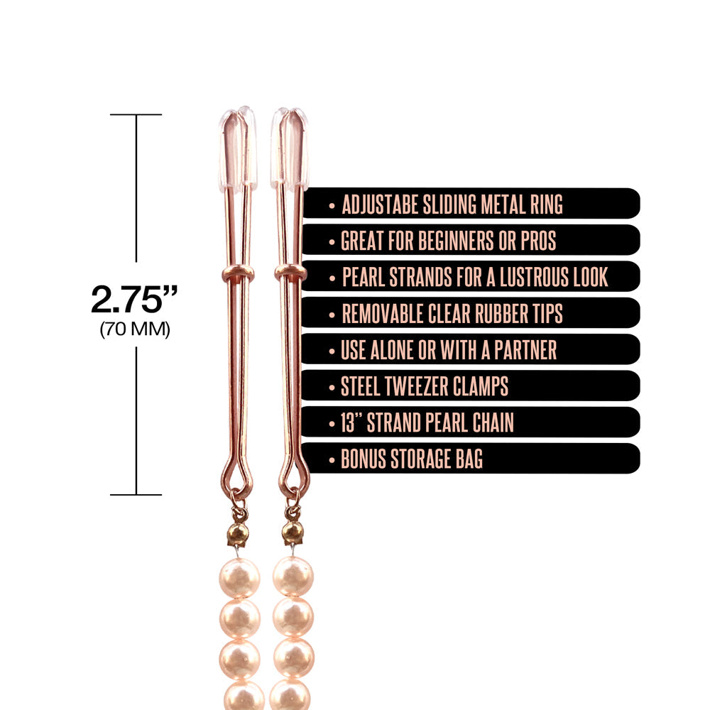 Nixie Pearl Drop Beaded Tweezer Nipple Clamps – Rose Gold