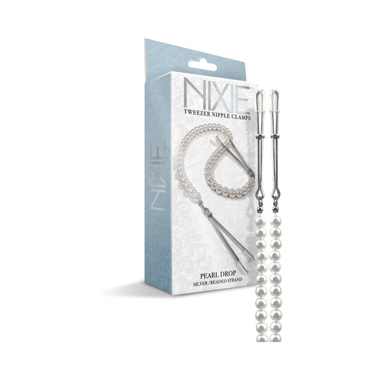 Global Novelties Nixie Pearl Drop Beaded Tweezer Nipple Clamps – Silver