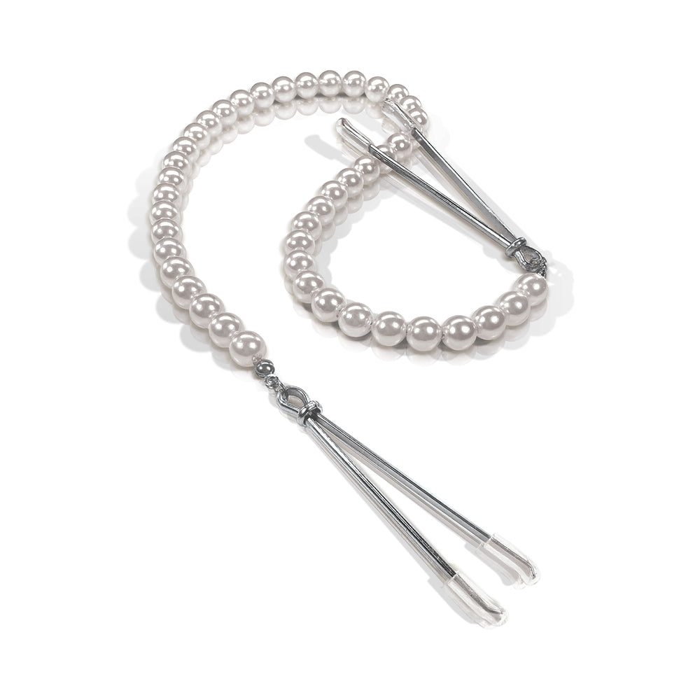 Global Novelties Nixie Pearl Drop Beaded Tweezer Nipple Clamps – Silver