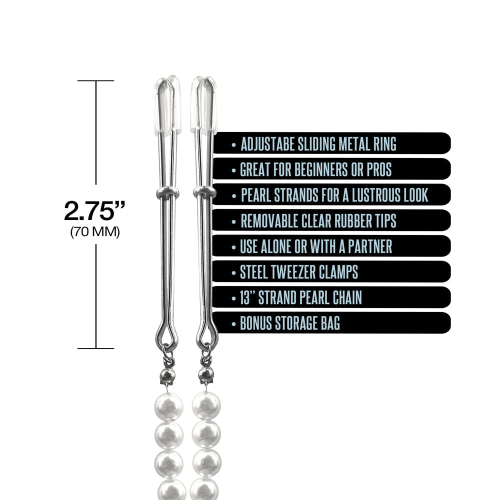 Global Novelties Nixie Pearl Drop Beaded Tweezer Nipple Clamps – Silver