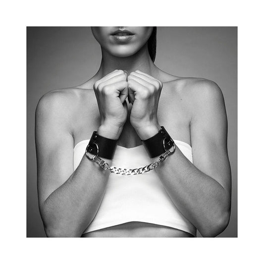 Bijoux Indiscrets Maze Wide Cuffs – Black Faux Leather Handcuffs