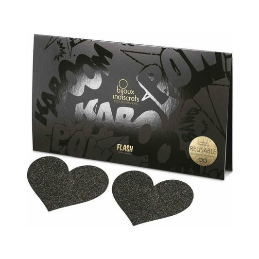 Bijoux Indiscrets Flash Reusable Glitter Pasties - Heart Shape - Black