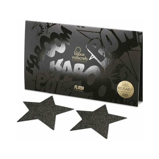 Bijoux Indiscrets FLASH Reusable Glitter Pasties – Black Star