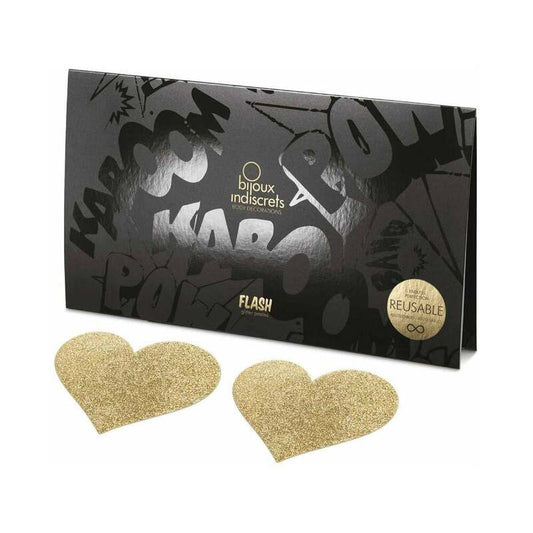 Bijoux Indiscrets Flash Reusable Glitter Pasties Heart - Gold