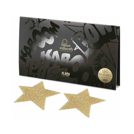 Bijoux Indiscrets Flash Reusable Glitter Pasties – Star Shape, Gold