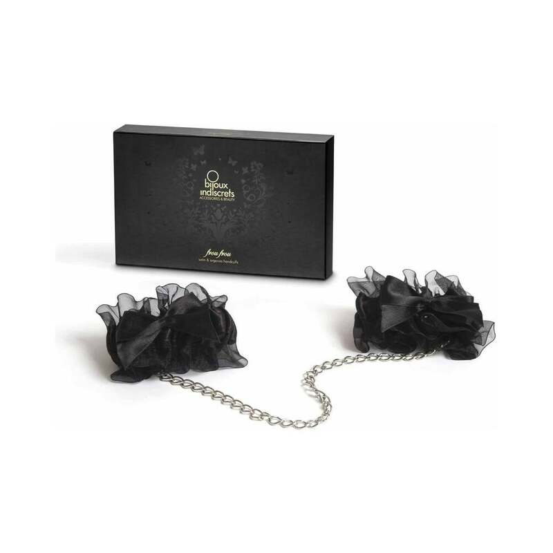 Bijoux Indiscrets Frou Frou Satin & Organza Cuffs – Black Soft Bondage Handcuffs