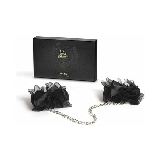 Bijoux Indiscrets Frou Frou Satin & Organza Cuffs – Black Soft Bondage Handcuffs