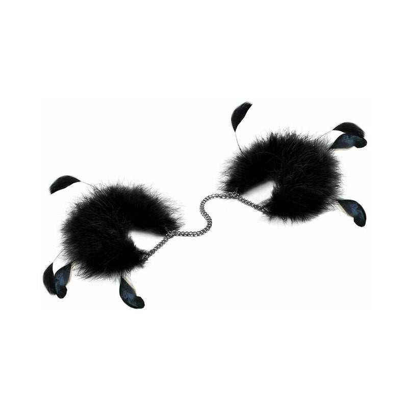 Bijoux Indiscrets Za Za Zu Feather Cuffs – Black Wrist Cuffs with Adjustable Chain