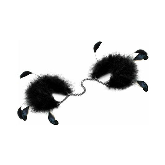 Bijoux Indiscrets Za Za Zu Feather Cuffs – Black Wrist Cuffs with Adjustable Chain