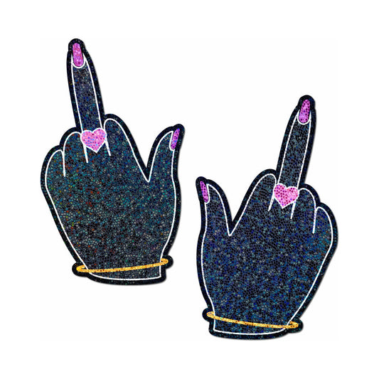 Pastease Glitter Fuck You Middle Finger Pasties – Blue Nipple Covers