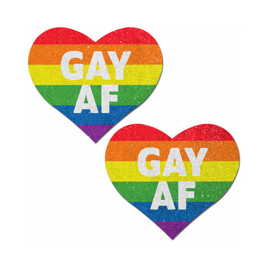 Pastease Glitter ''Gay AF'' Heart Nipple Pasties – Rainbow