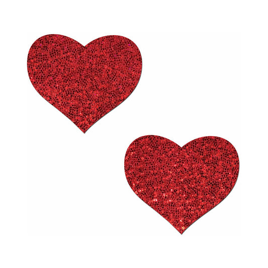 Pastease Glitter Heart Nipple Pasties – Red