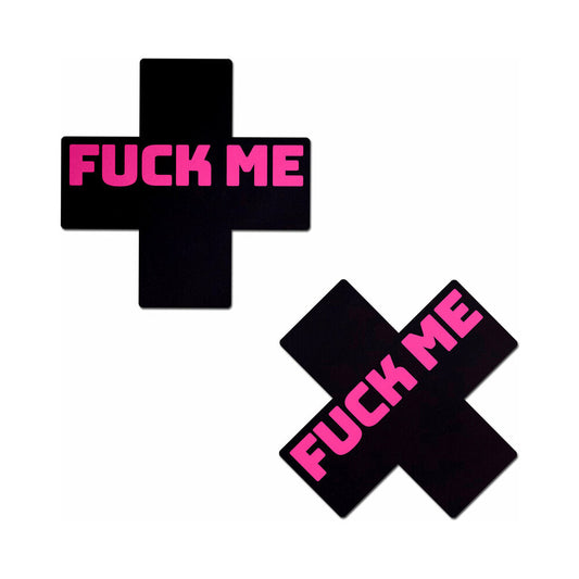 Pastease Fuck Me Crosses Nipple Pasties – Black/Pink