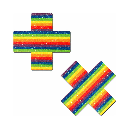 Pastease Glitter Pride Crosses Nipple Pasties – Rainbow