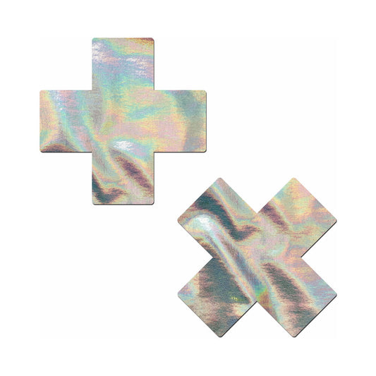 Pastease Holographic Crosses Nipple Pasties – Silver