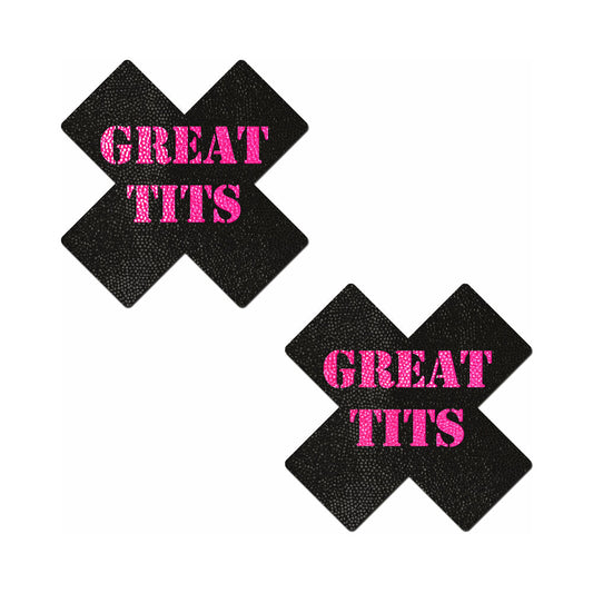 Pastease Great Tits Cross Nipple Pasties – Black/Pink