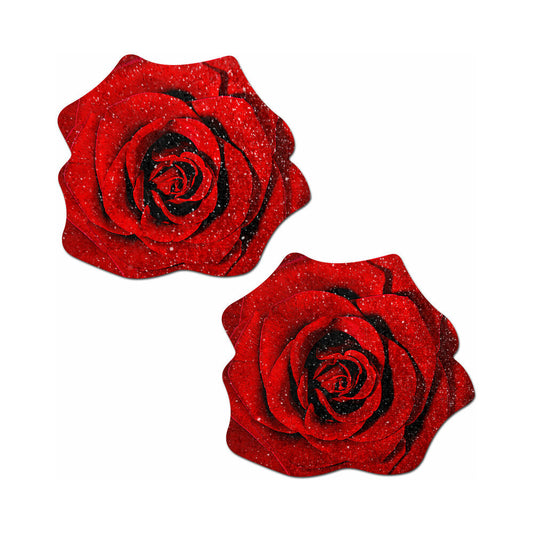Pastease Red Glitter Velvet Blooming Rose Nipple Pasties