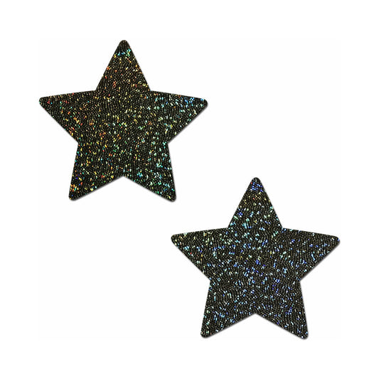 Pastease Glitter Star Nipple Pasties – Black – Waterproof Adhesive