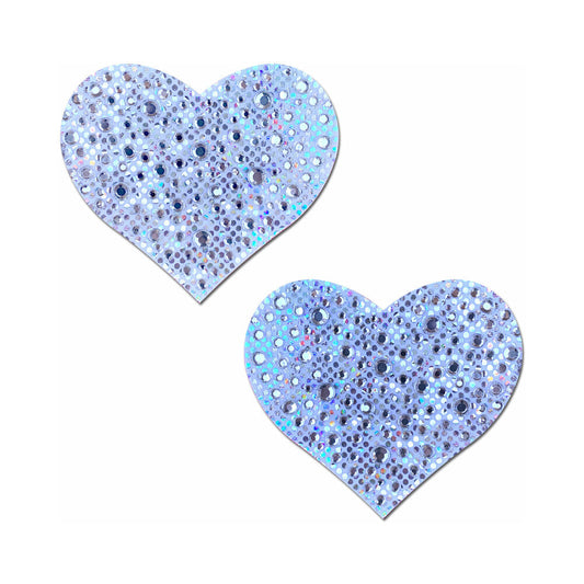 Pastease Crystal Silver Sparkling Heart Nipple Pasties – Hand-Made, Waterproof Adhesive