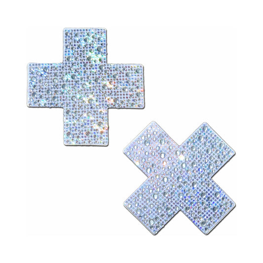 Pastease Crystal Silver Cross Nipple Pasties – Hand-Made, Waterproof Adhesive