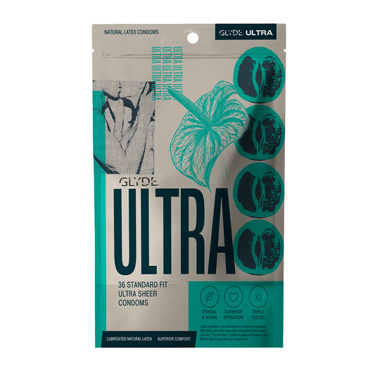 Glyde Ultra Latex Condoms 36-Pack - Standard Fit, Ultrathin, Lightly Lubricated