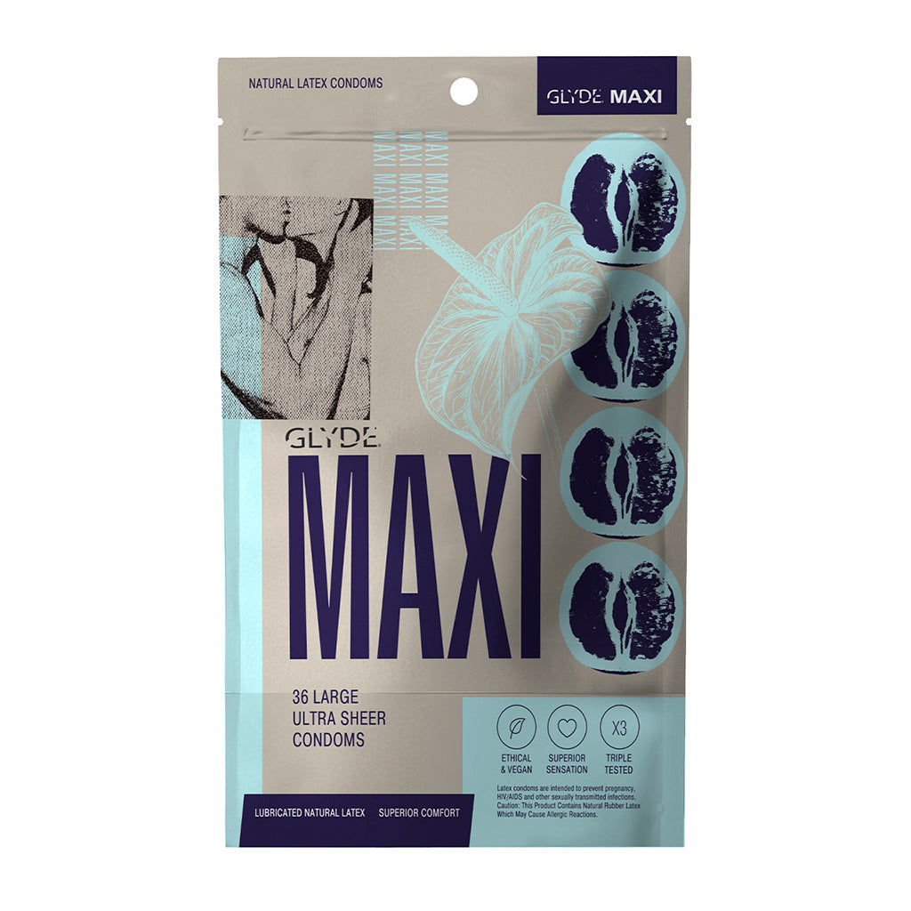 Glyde Maxi Latex Condoms 36-Pack – Ultra Thin and Generously Sized