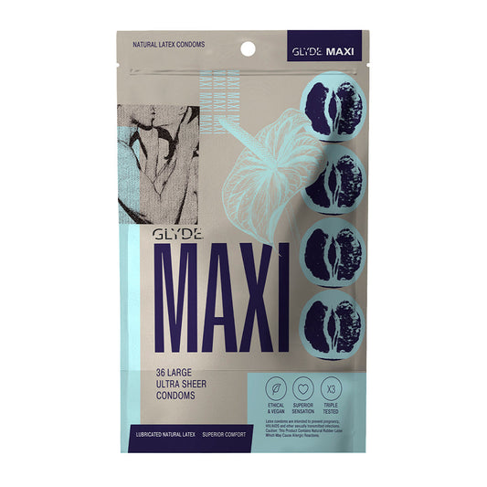 Glyde Maxi Latex Condoms 36-Pack – Ultra Thin and Generously Sized