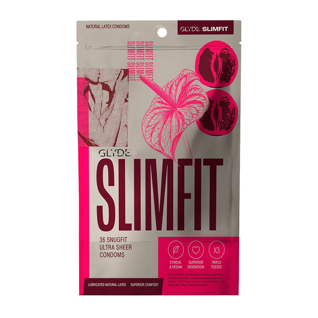 Glyde Slimfit Latex Condoms 36-Pack – Snug Fit, Lightly Lubricated, 49mm Width