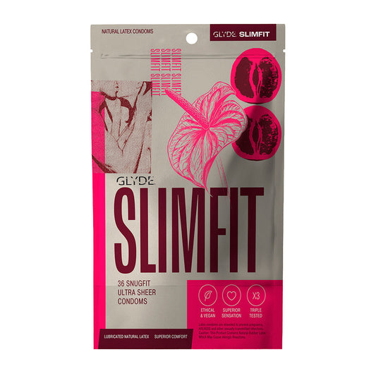 Glyde Slimfit Latex Condoms 36-Pack – Snug Fit, Lightly Lubricated, 49mm Width