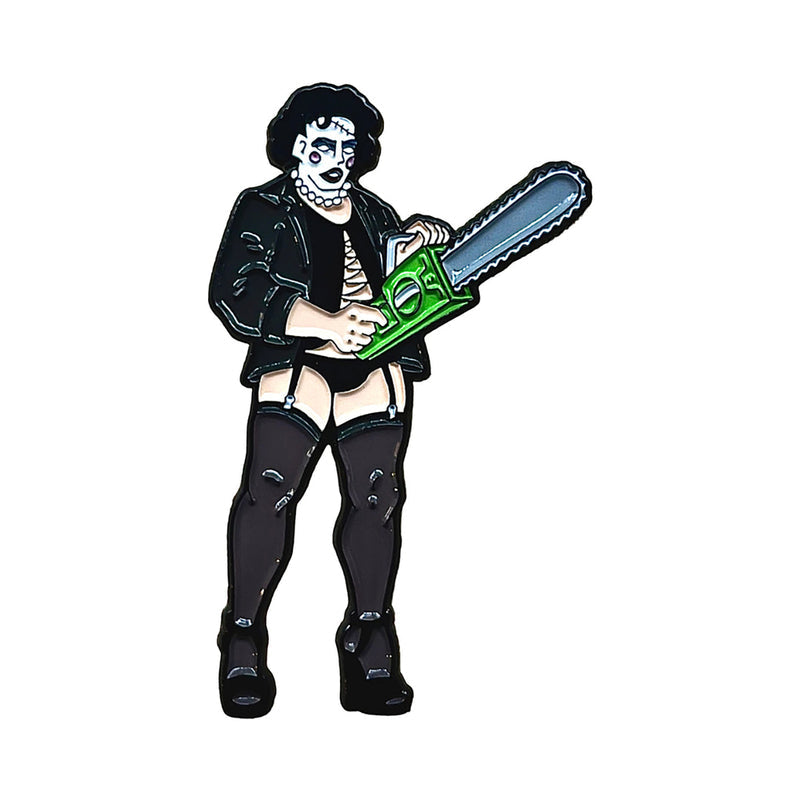 Geeky & Kinky Rocky Chainsaw Face Enamel Pin – Black