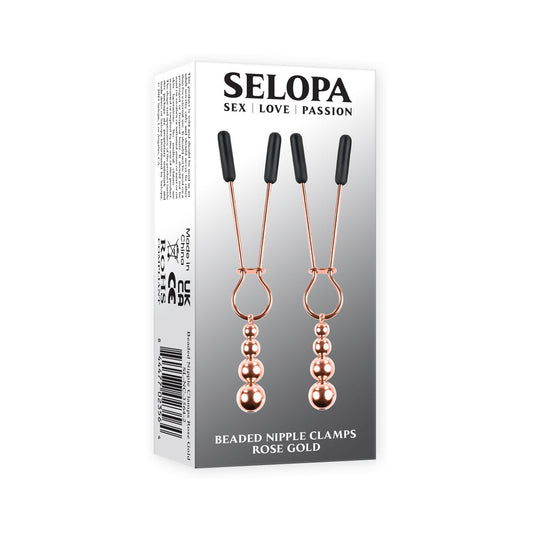 Selopa Beaded Nipple Clamps - Rose Gold - Stainless Steel with Hanging Beads