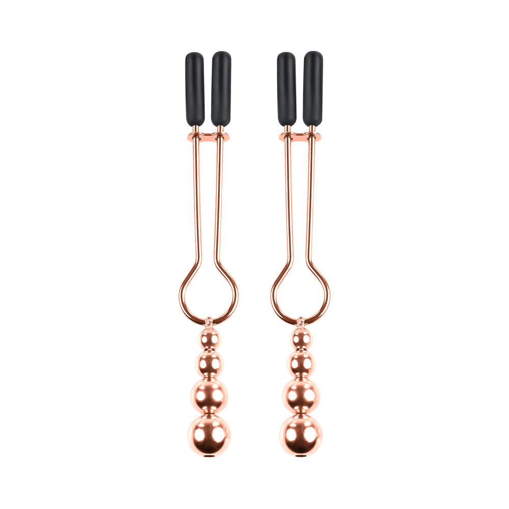 Selopa Beaded Nipple Clamps - Rose Gold - Stainless Steel with Hanging Beads