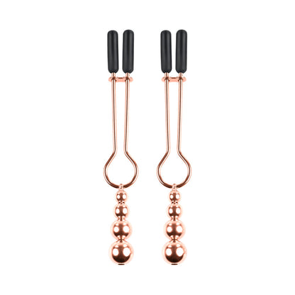 Selopa Beaded Nipple Clamps - Rose Gold - Stainless Steel with Hanging Beads