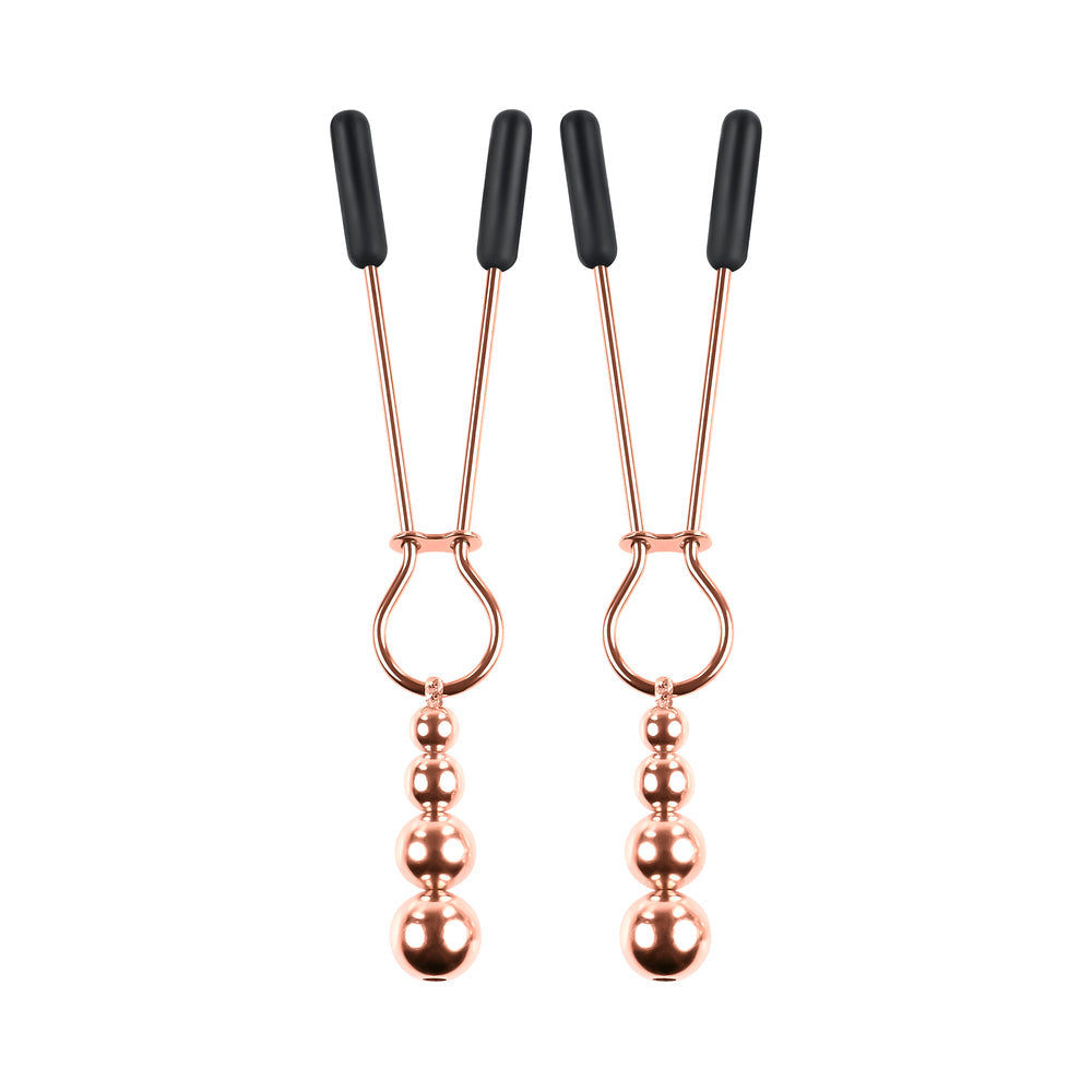 Selopa Beaded Nipple Clamps - Rose Gold - Stainless Steel with Hanging Beads