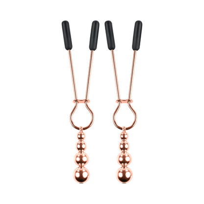 Selopa Beaded Nipple Clamps - Rose Gold - Stainless Steel with Hanging Beads