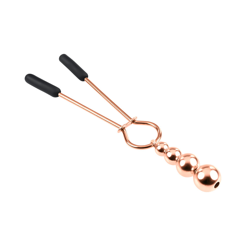 Selopa Beaded Nipple Clamps - Rose Gold - Stainless Steel with Hanging Beads