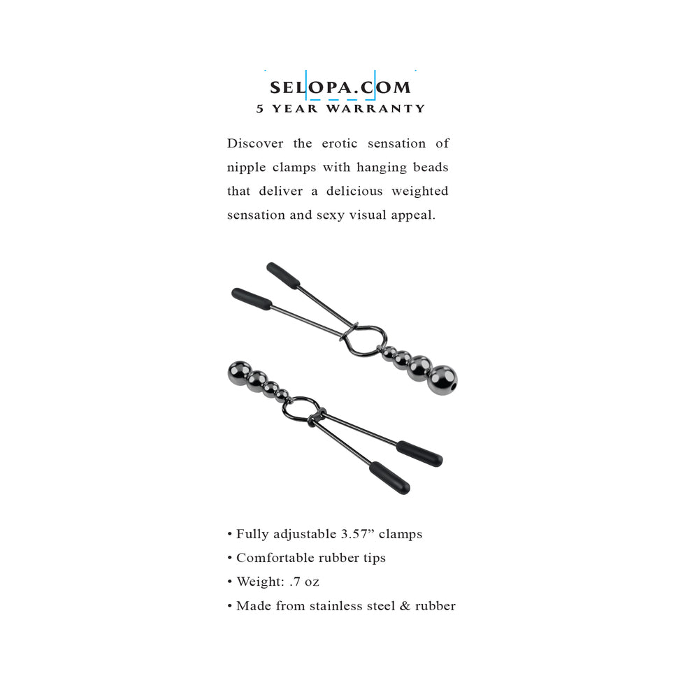Selopa Beaded Nipple Clamps – Black Chrome – Stainless Steel