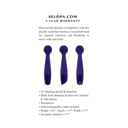 Selopa Gumball Rechargeable Slim Wand - Purple - 10 Vibration Functions