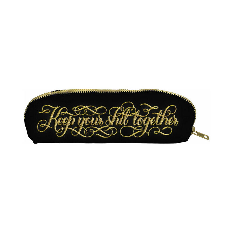 Calligraphuck Keep Your Shit Together Pouch - Black Canvas with Gold Embroidery