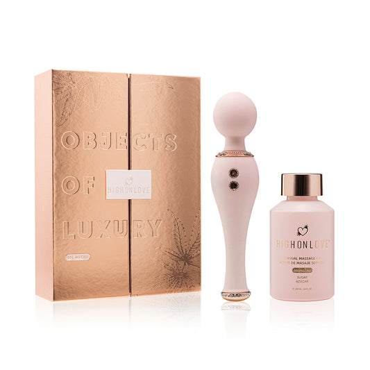 HighOnLove CBD Objects of Luxury Gift Set – Sensual Massage Oil and Body Wand – Light Pink